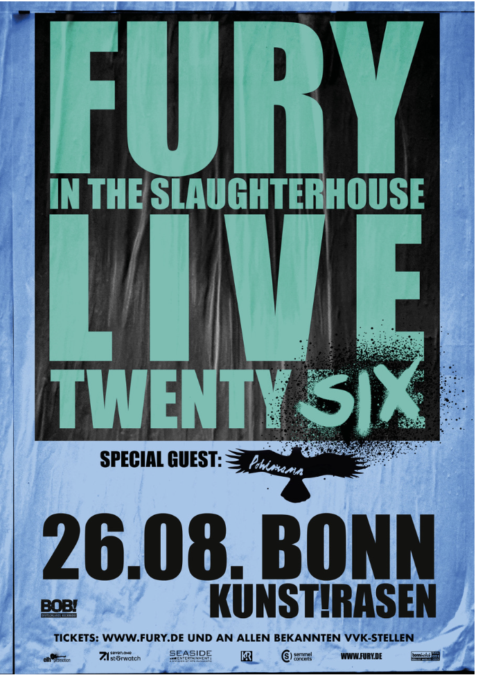 FURY IN THE SLAUGHTERHOUSE 26.08.2026. Bonn Kunst!Rasen Einlass 18:00 Uhr